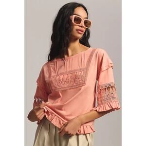 Anthropologie Tiny Pink Boho Lace Ruffle Blouse Sz XS Artsy Whimsy Fairycore